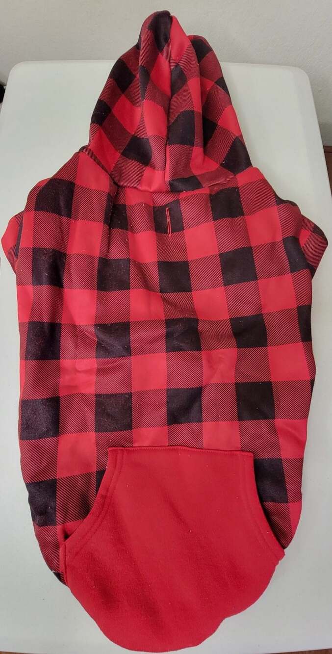 Red and Black Buffalo Plaid Dog Hoodie with Pocket